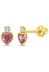 nice gold clear pink cubic zirconia heart baby birthstone earrings